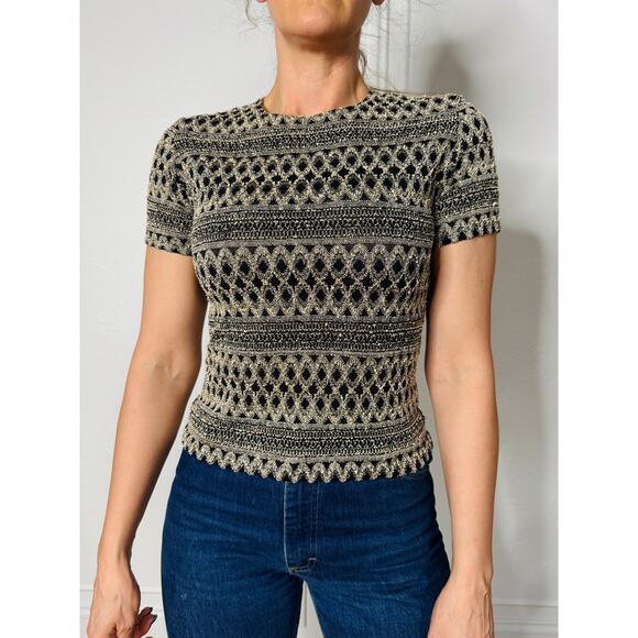 90s Jaipur Black Cream Textured Top Size M - Picture 3 of 5